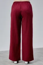 Kadın Pantolon Geniş Paça Yüksel Bel Cepli Çizgili Pantolon ÇİZGİLİ-PANTOLON