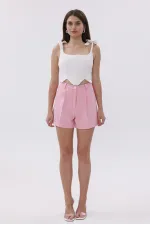 FundaChoosesXGenius Kadın Pileli Şort İç Göstermez Lamineli Kadın Şort PİLELİ-ŞORT