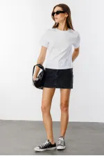 Kadın T-shirt Kısa Kollu Organik Pamuklu Bisiklet Yaka Crop T-shirt