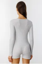 GENIUS STORE Ribbed Long Sleeve Short Jumpsuit Romper LONG SLEEVE-JUMPSUIT