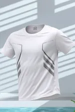 T-shirt de sport pour homme, T-shirt d'entraînement en polyester pour homme, T-shirt rayé