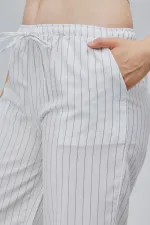 Pantalon rayé taille haute à jambes larges pour femme avec poches