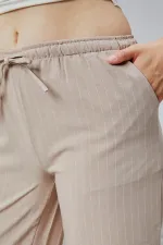 Kadın Pantolon Geniş Paça Yüksel Bel Cepli Çizgili Pantolon ÇİZGİLİ-PANTOLON