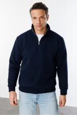 Sweat-shirt unisexe, coupe décontractée, coton, doublure polaire, demi-zip, col montant