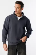 Sweat-shirt unisexe, coupe décontractée, coton, doublure polaire, demi-zip, col montant