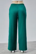 Kadın Pantolon Geniş Paça Yüksel Bel Cepli Çizgili Pantolon ÇİZGİLİ-PANTOLON