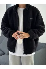 Sweat-shirt oversize en peluche avec fermeture éclair intégrale, doublé polaire sherpa