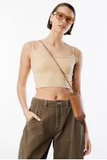 Débardeur court à bretelles en tissu scuba pour femme