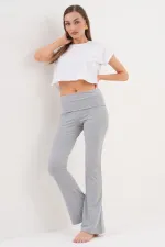 Kadın Pantolon İspanyol Paça Jarse Pamuklu Pantolon YÜKSEK-BEL-PANTOLON