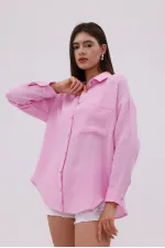 Oversize Basic Müslin Kadın Gömlek KADIN-MÜSLİN-GÖMLEK