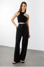 Women's Pleated Fabric High Waist Palazzo Trousers PANTS-002