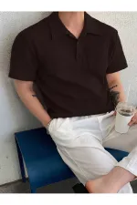 Erkek Oversize Polo Yaka  Waffle T-Shirt  POLOYAKA-DÜĞMELİ