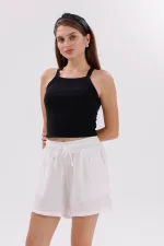 Genıus Store Kadın Şort Aerobin Pamuklu Cepli Çekmez Kumaş Beli Lastikli Şort