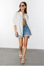 Oversize Basic Müslin Kadın Gömlek KADIN-MÜSLİN-GÖMLEK