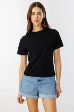 Kadın T-shirt Kısa Kollu Organik Pamuklu Bisiklet Yaka Crop T-shirt