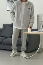 Sweat-shirt oversize en peluche avec fermeture éclair intégrale, doublé polaire sherpa