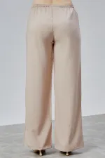 Kadın Pantolon Geniş Paça Yüksel Bel Cepli Çizgili Pantolon ÇİZGİLİ-PANTOLON