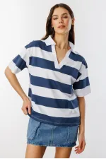 Relax Fit Çizgili Penye Kısa Kollu Polo Tişört ÇİZGİLİ-POLOYAKA