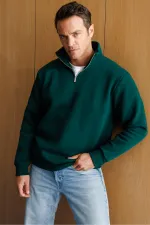 Sweat-shirt unisexe, coupe décontractée, coton, doublure polaire, demi-zip, col montant