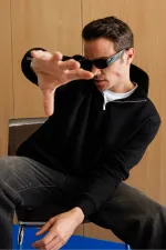 Sweat-shirt unisexe, coupe décontractée, coton, doublure polaire, demi-zip, col montant