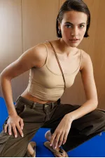 Women's Scuba Fabric Strappy Crop Top CROP-TANKLACE