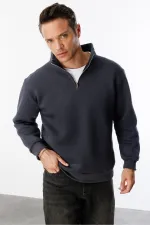 Sweat-shirt unisexe, coupe décontractée, coton, doublure polaire, demi-zip, col montant