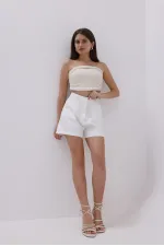 FundaChoosesXGenius Kadın Pileli Şort İç Göstermez Lamineli Kadın Şort PİLELİ-ŞORT