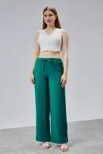 Kadın Pantolon Geniş Paça Yüksel Bel Cepli Çizgili Pantolon ÇİZGİLİ-PANTOLON