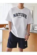 Erkek Tişört Baskılı Oversize T-shirt Pamuklu Tişört NATURE-OVERSİZE