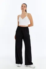 Kadın Pantolon Keten Karışımlı Belİ Lastikli Kırışmaz Kumaş Pantolon KETEN-PANTOLON