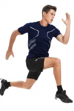 T-shirt de sport pour homme, T-shirt d'entraînement en polyester pour homme, T-shirt rayé