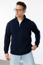 Sweat-shirt unisexe, coupe décontractée, coton, doublure polaire, demi-zip, col montant