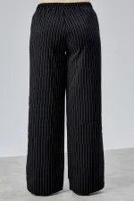 Kadın Pantolon Geniş Paça Yüksel Bel Cepli Çizgili Pantolon ÇİZGİLİ-PANTOLON