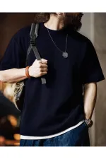 Erkek Oversize Bisiklet Yaka Kısa Kollu Waffle Tişört WAFFLE-BİSİKLETYAKA