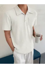 Erkek Oversize Polo Yaka  Waffle T-Shirt  POLOYAKA-DÜĞMELİ