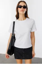 Kadın T-shirt Kısa Kollu Organik Pamuklu Bisiklet Yaka Crop T-shirt