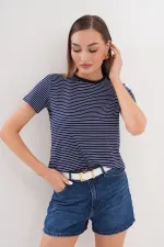 Women's Striped T-shirt Crew Neck Short Sleeve T-Shirt STRIPED-T-SHIRT