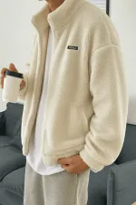 Oversize Peluş Tam Fermuarlı Sweatshirt Peluş İçi Polarlı Sherpa Kumaş Sweatshirt