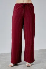 Kadın Pantolon Geniş Paça Yüksel Bel Cepli Çizgili Pantolon ÇİZGİLİ-PANTOLON