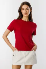 Kadın T-shirt Kısa Kollu Organik Pamuklu Bisiklet Yaka Crop T-shirt