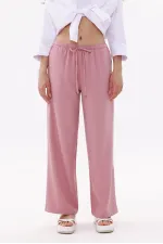 Kadın Pantolon Geniş Paça Pamuklu Viskon Cepli Pantolon Beli Lastikli GENİŞPAÇA-PANTOLON