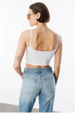 Women's Scuba Fabric Strappy Crop Top CROP-TANKLACE