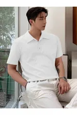 Erkek Oversize Polo Yaka  Waffle T-Shirt  POLOYAKA-DÜĞMELİ