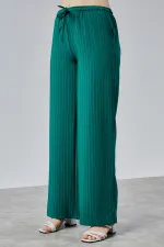 Kadın Pantolon Geniş Paça Yüksel Bel Cepli Çizgili Pantolon ÇİZGİLİ-PANTOLON