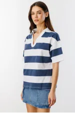 Relax Fit Çizgili Penye Kısa Kollu Polo Tişört ÇİZGİLİ-POLOYAKA