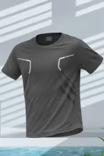T-shirt de sport pour homme, T-shirt d'entraînement en polyester pour homme, T-shirt rayé