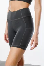 Yüksek Bel Toparlayıcı Çift Cepli Biker Şort Kısa Spor Tayt KISA-TAYT