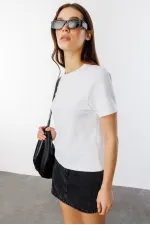 Kadın T-shirt Kısa Kollu Organik Pamuklu Bisiklet Yaka Crop T-shirt