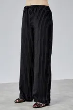 Kadın Pantolon Geniş Paça Yüksel Bel Cepli Çizgili Pantolon ÇİZGİLİ-PANTOLON