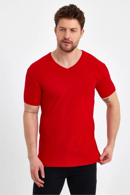 Men's V-Neck Basic Red T-Shirt